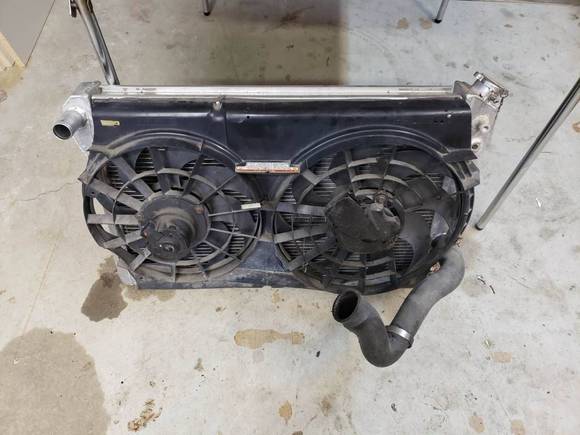 3 core champion radiator with custom fan assembly