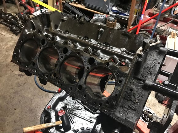 Short block stripped down. Just some final removal and this block is off to Northern Cylinder Heads early next week for a hot tank / magna-flux/ cam bearings/ hone or bore. Hoping that she will be good as new.