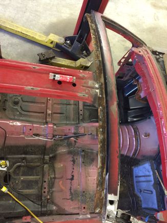 While cutting the pillar section out I had to remove the t-top weather stripping channel to get to what I needed. As you can see, water was no stranger to this old girl