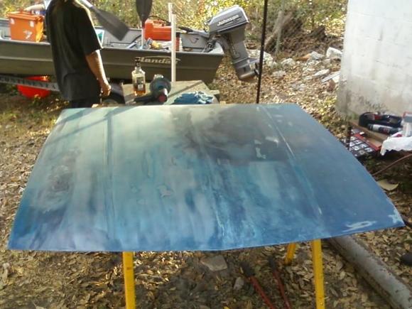 Preping the hood for paint
