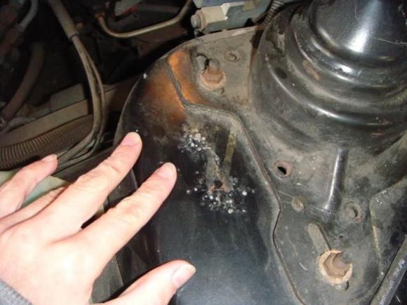 Some rust under the hood.  Will need to patch the wheel well, won't be an issue when I get my welder!  :)