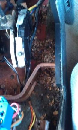 IROC CENTER CONSOLE - Acorns, mouse crap, and nest.