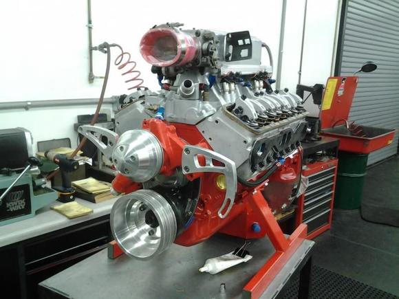 build-up NASCAR 400CID, JE 9.7:1, Brodix HP 2.08/1.60, Jesel Pro Shaft Rocker Kit, March Pulleys, #70lb injectors, 58mm throttle body, no holds barred. Headwork and Engine Build by Horsepower by Hedrick, Jacksonville FL, on 103rd St