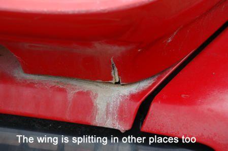 That stuff under the wing does not come off. At all. Wing is split in many places and the brackets are rusted away into billions of pieces. Thank god Hawk's Third Gen sells a fiberglass wing! I'm gonna need one.