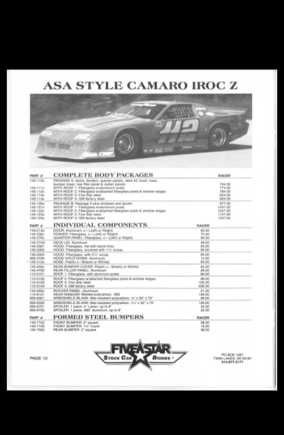 I searched my emails and found the catalog page i was given for part numbers. They are limited to what they have available since this isnt a currently used body style. You need to call for price and availability. Again these are race car panels and require a bit of work to use them as i have. Fiberglass working skills are a must.