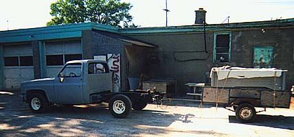 Another pic showing how we transported the truck and pieces to the shop to work on it.