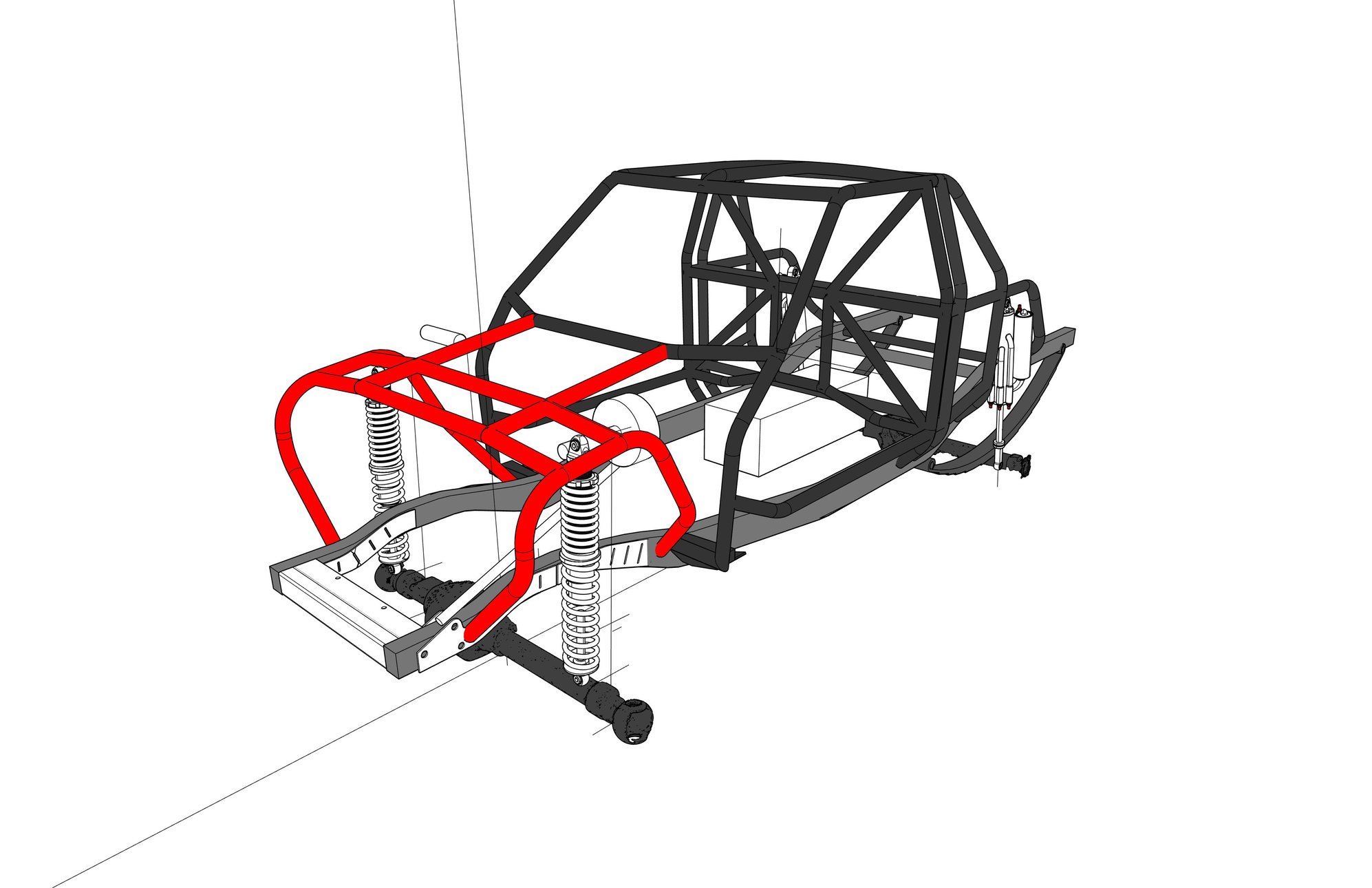 Engine cage has nowhere to land on the front of the frame due to the relocated steering box.  I do not want to have the bumper tied into the engine cage.  Mostly because it is not necessary, as this is not a race truck and if I do wreck, Id prefer to have a structural fuse between the bumper and rest of the truck so that the forces to not find their way into the rest of the truck and bend the entire cage. 