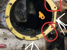 In white is where the housing needed clearence. In red is holes that need to be drilled and taped. The corner hole above the straight edge on right and below i needed to weld just a little bit to add metal then fade it to the mounting surface. They were very slightly off the original mounting surface. The threads are M8 x 1.25 pitch, 17/64 drill bit was used