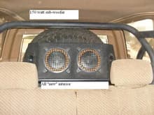 Roll bar, speakers and spare