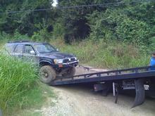 This is what happens when you hit a rut filled with water...way to fast.  Water shot up into my air intake, blew two head gaskets, and ended our day out at Pecue.