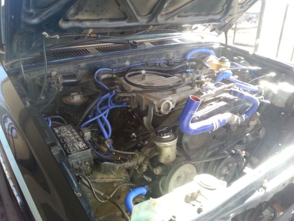 Starting to switch out parts, vacuum lines all done, egr delete completed, most wiring is covered in blue sleeving, and i started on the radiator hoses.