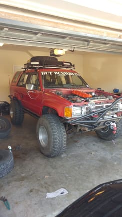 Definitely  too wide. A few more updates with this picture, "RUT RUNNERS 4X4" club decal, Trail Hoon decal, Painted valve cover, Hawse type steel fairlead, receiver mounted clevis front and rear, and busted fuel door!