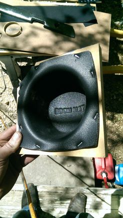 BOOMMAT speaker baffle stapled to 3/4" MDF ring cut larger than the speaker diameter to give a little room.
