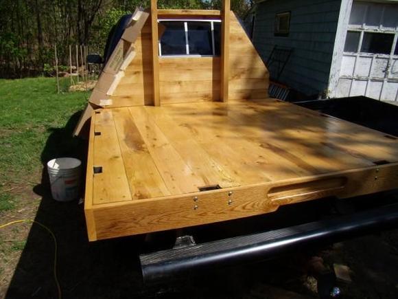 flatbed before racks and toolbox