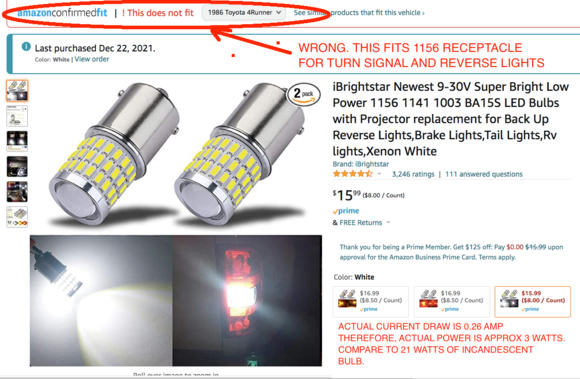 Ignore Amazon's Statement that it does not fit 1986 4Runner. IT is plug and play into 1156 receptacle.